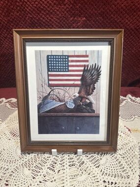 Vintage Artist T.C. Chiu, Framed Print Of Eagle Eating Berries from Basket 11x9
